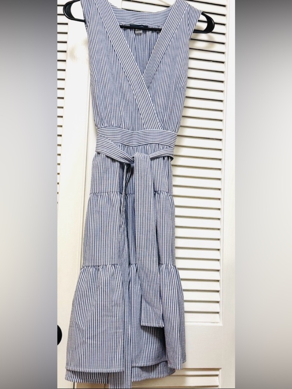 Women's Striped Midi Dress Seersucker Blue -WITH Belt! Women's Size 8